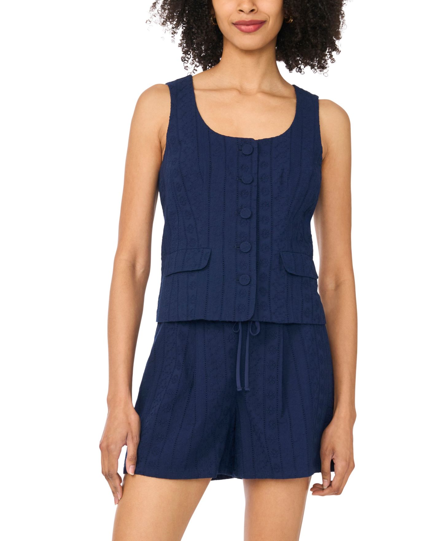 Женский топ CeCe Scoop Neck Button-Down Vest Top, цвет: Тёмно-синий — фото 3