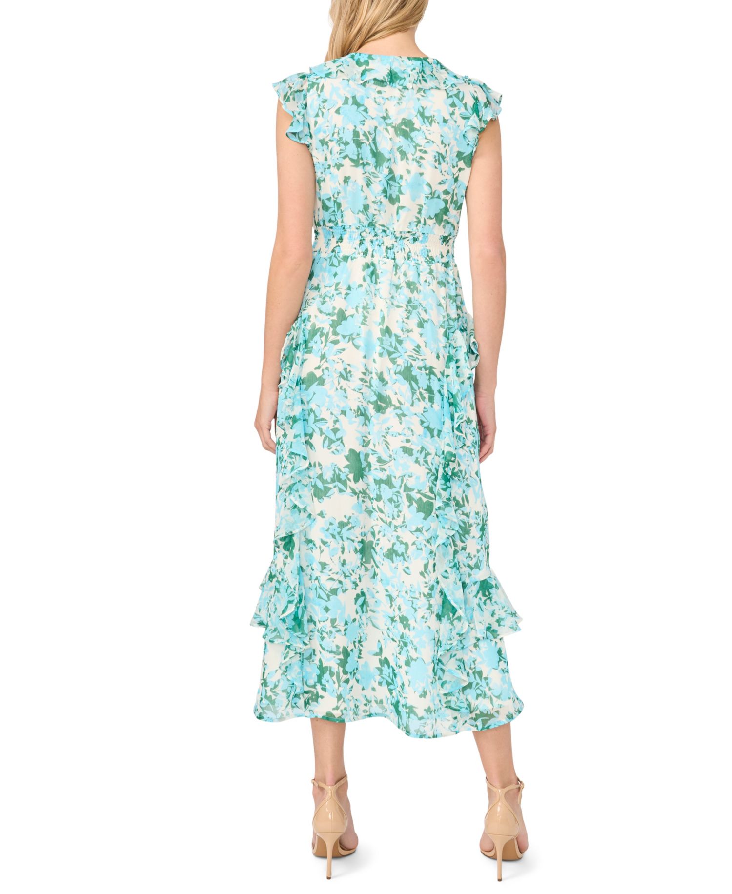 Women's Printed Ruffle Wrap Midi Dress
