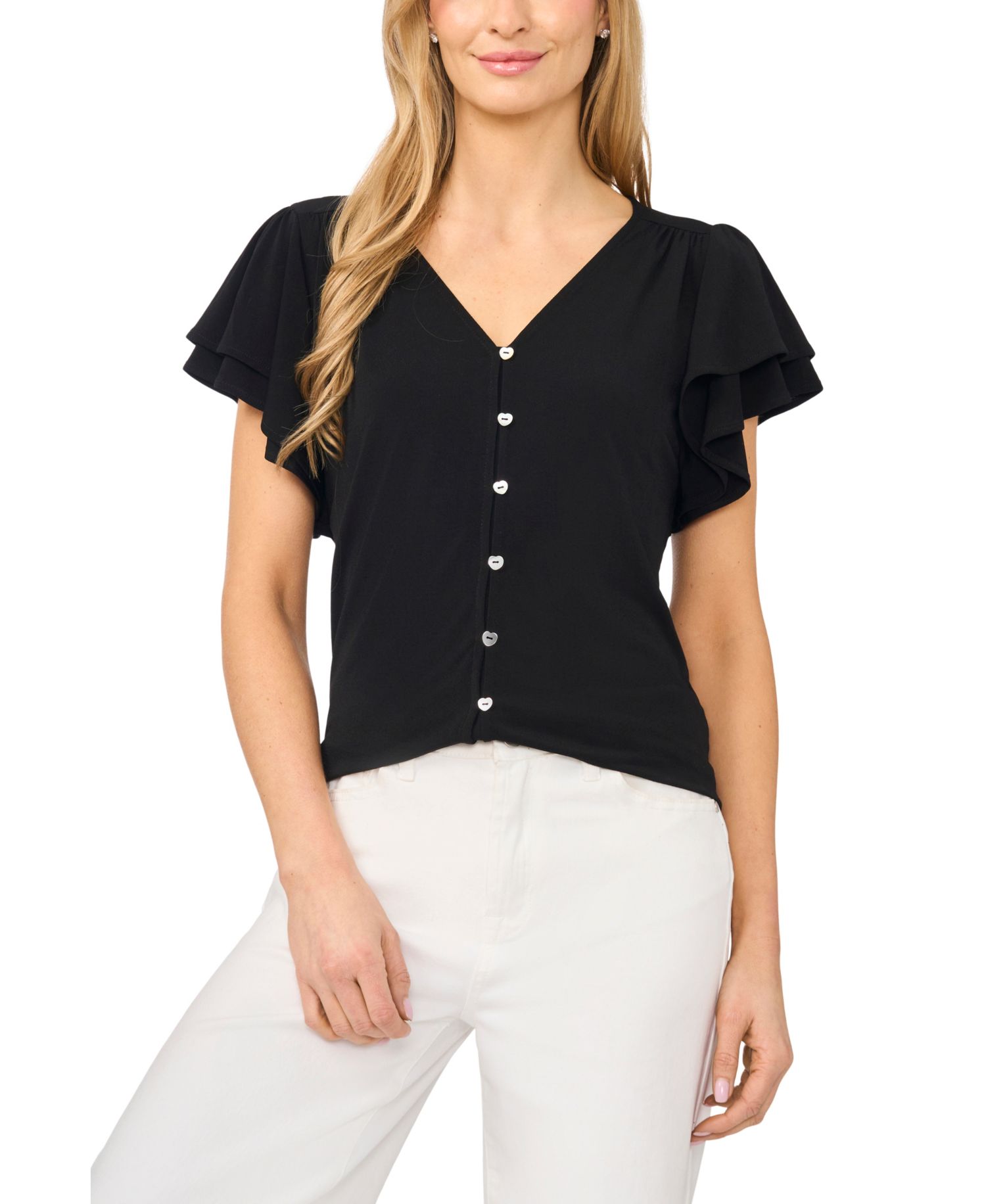 Women's Flutter-Sleeve V-Neck Blouse