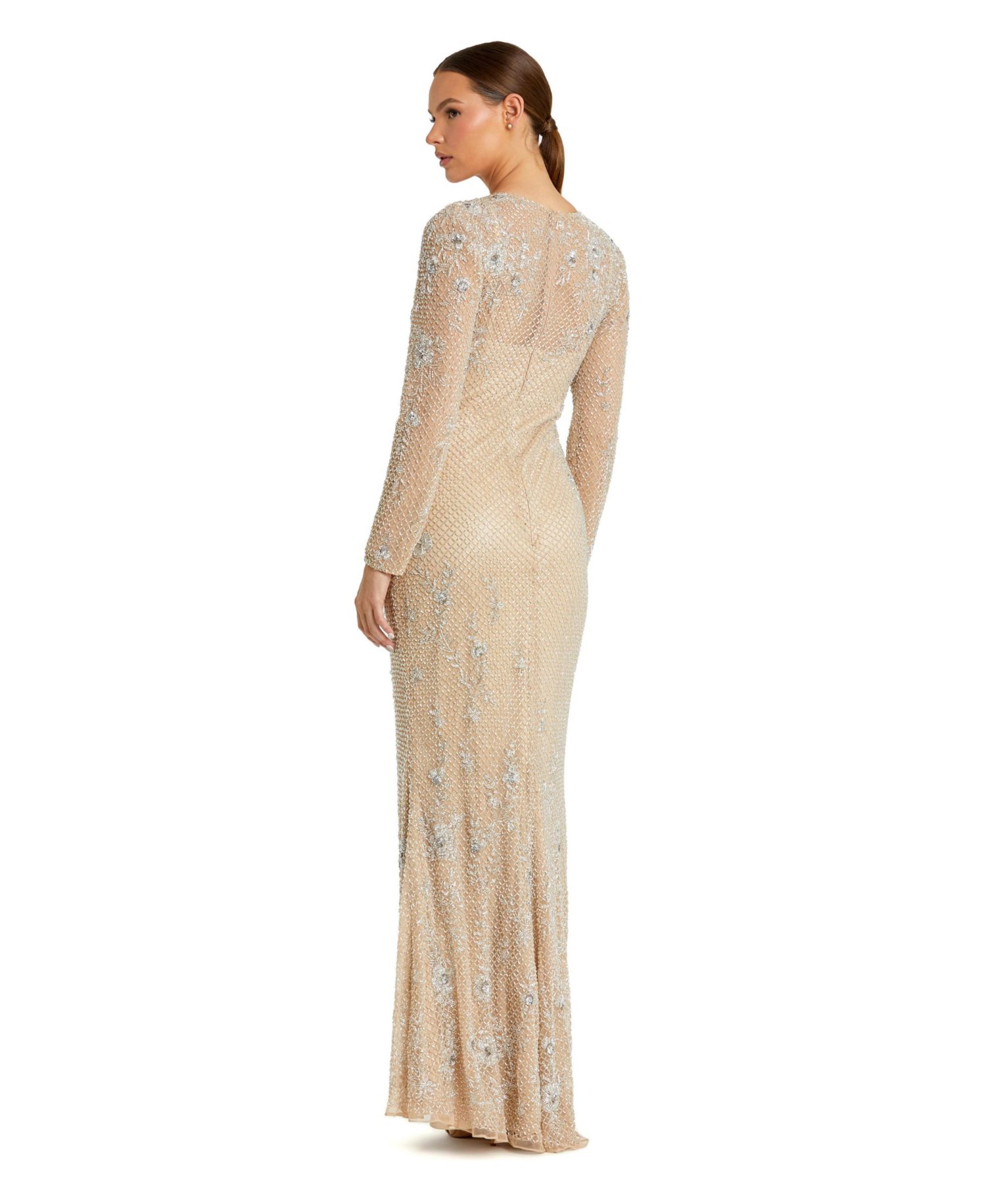 Women's Long Sleeve Beaded Sheath Evening Gown