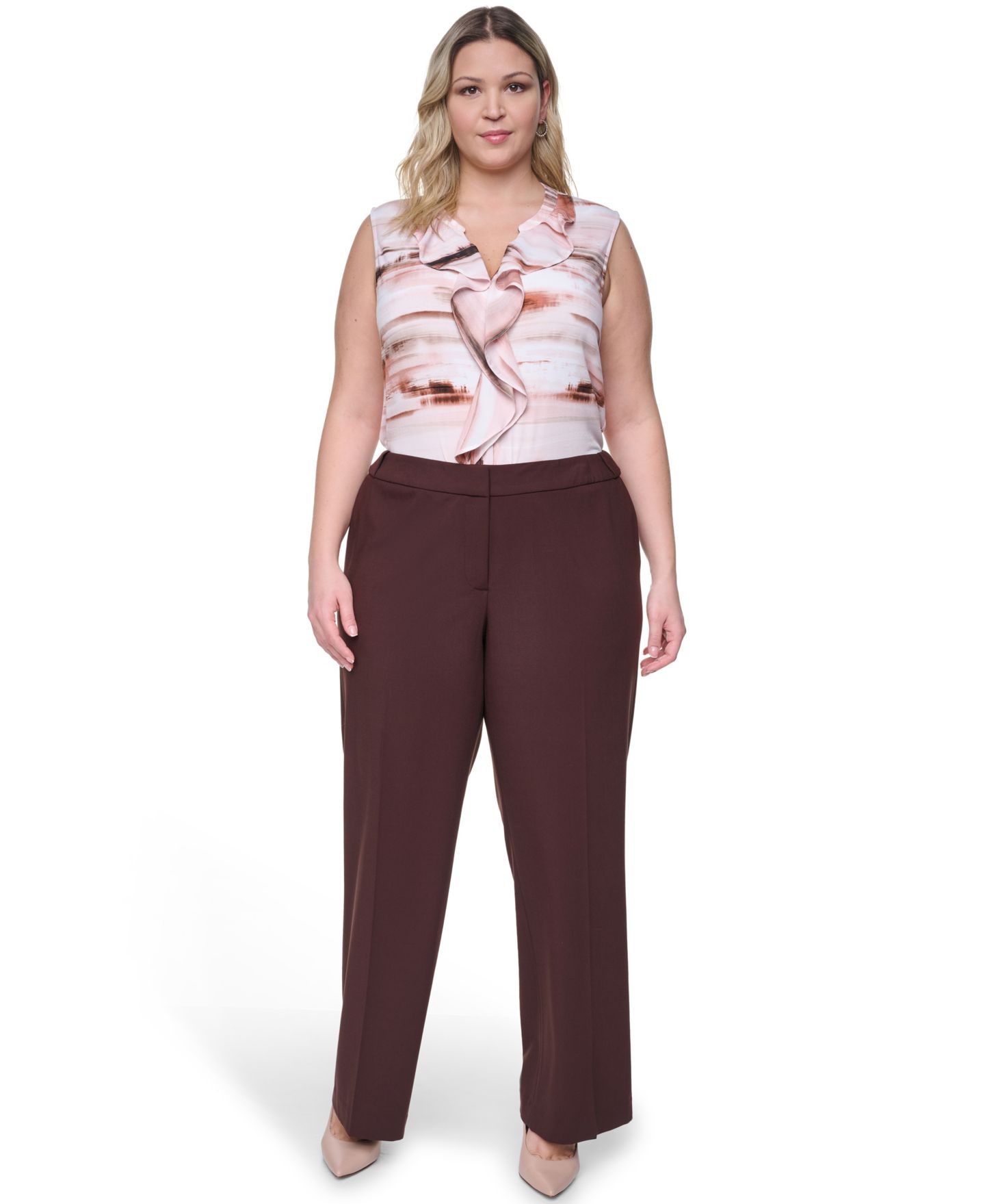 Женские брюки Calvin Klein Plus Size Mid-Rise Highline Ankle, цвет: Кофейный — фото 2