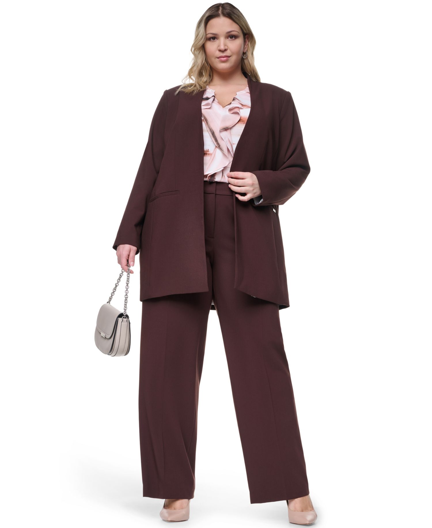 Plus Size Collarless Open-Front Rollback-Cuff Blazer
