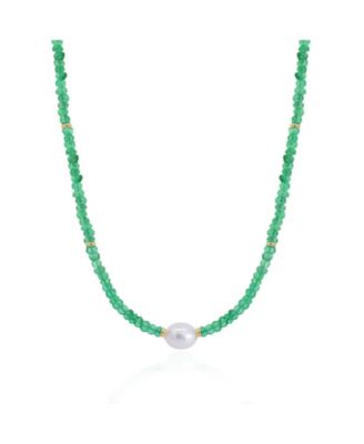 Onyx Bead Pearl Necklace 14K Gold