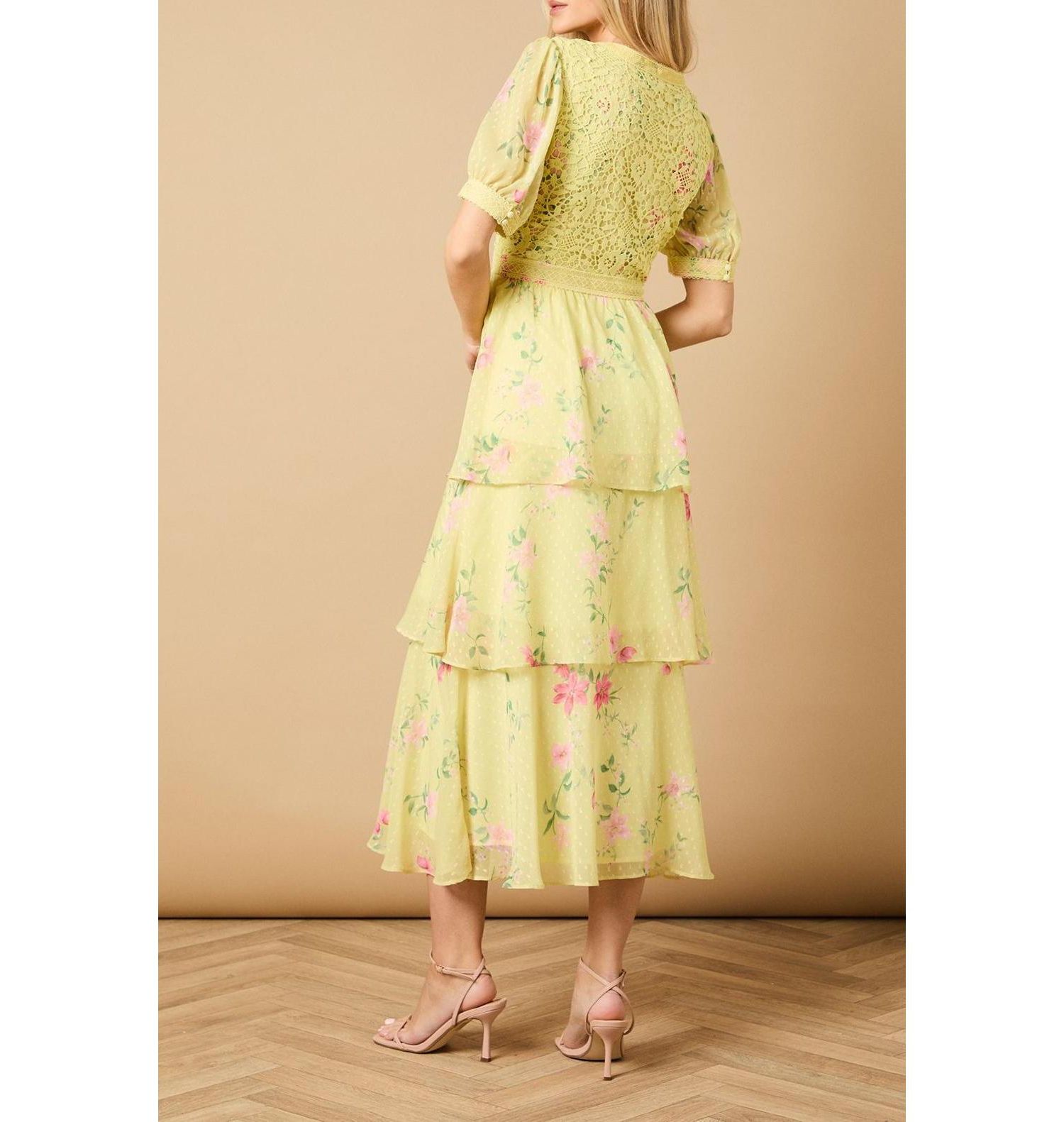 Women's Lace Bodice Tiered Midi Dress