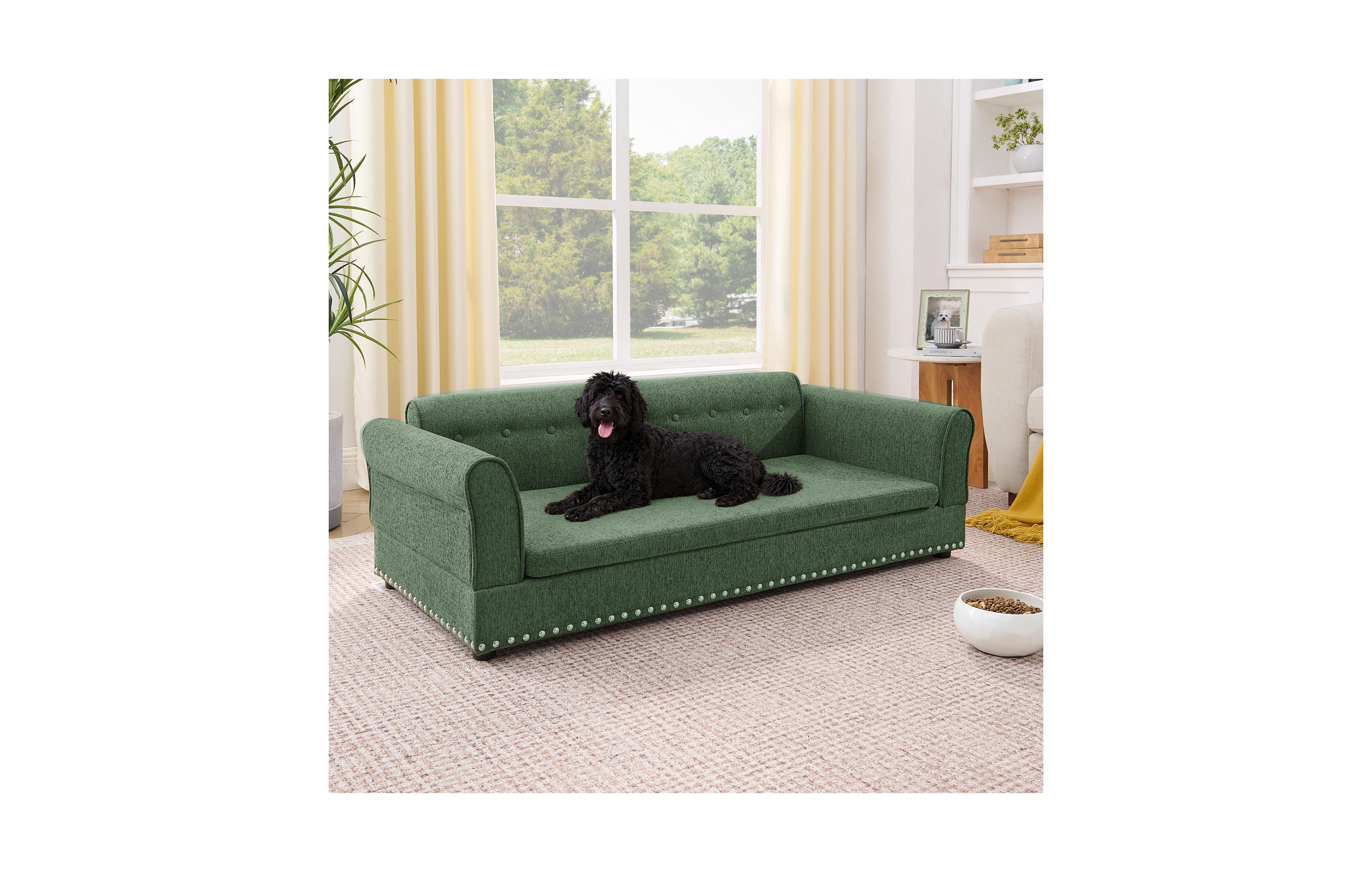 Clihome 55 Inch Dog Sofa for MediumandLarge Dogs, Modern Elevated Dog Sofa Bed with Armrests, Backrest