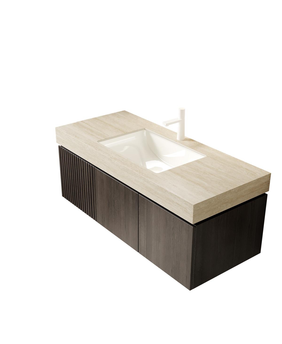 Sillysis Floating Bathroom Vanity with Roma Travertine Sintered Stone Top, Ceramic Sink, Soft Close Storage
