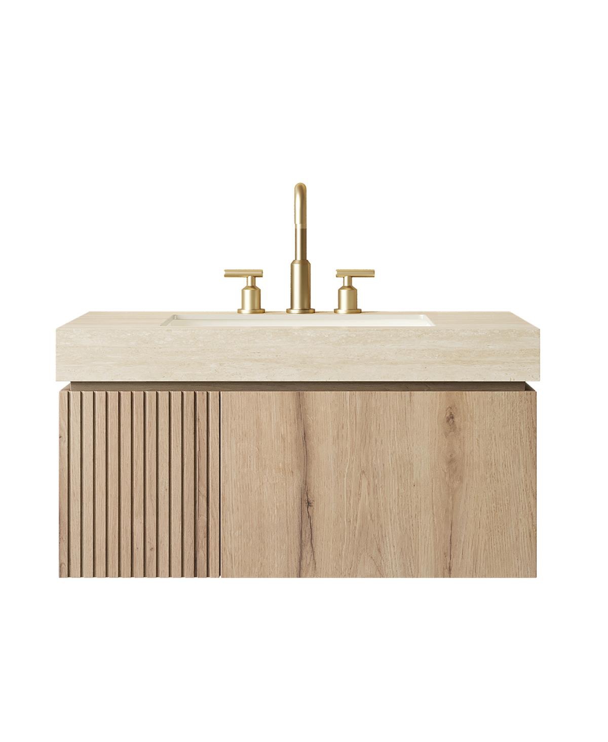 Sillysis Wall Mounted Bathroom Vanity with Sintered Stone Top, Plywood Storage Cabinet and Ceramic Basin