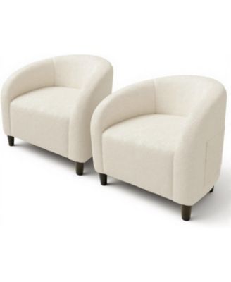 Accent Chair Set of 2 Living Room Chairs Boucle Barrel Chairs Round Armchairs for Bedroom Waiting Room Office Reception Chairs.