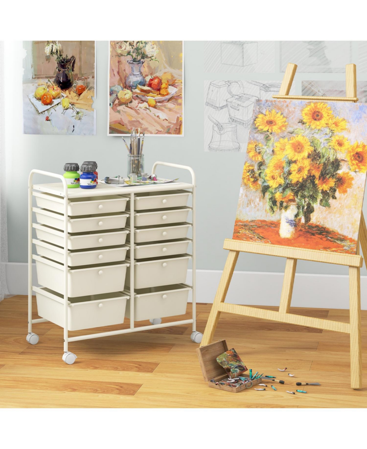 Slickblue 12 Drawer Rolling Storage Cart with Lockable Wheels Organizer