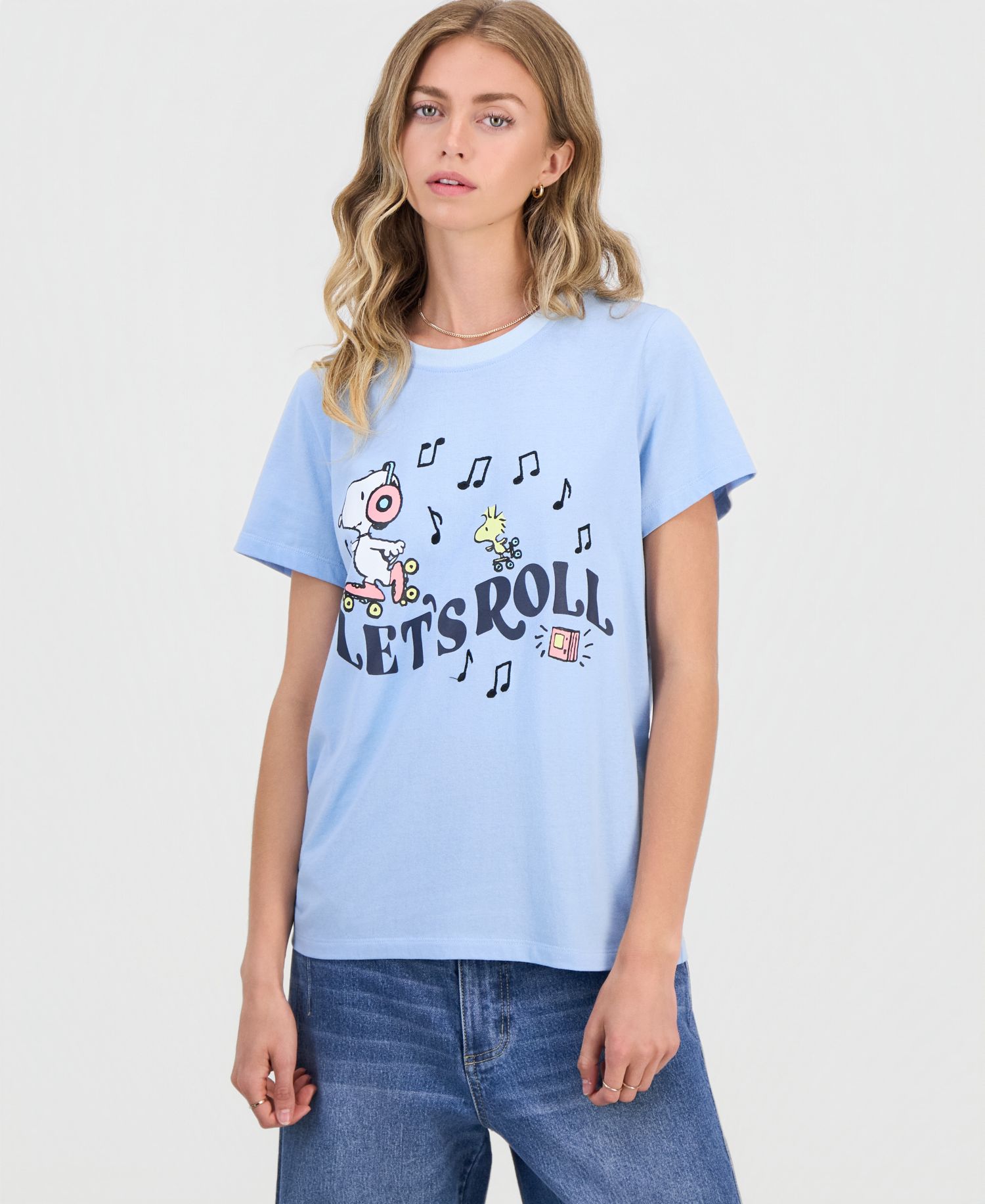Juniors' Snoopy Let's Roll Graphic T-Shirt