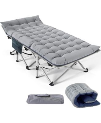 Folding Camping Cot with Mat: 75"x28". Heavy Duty 1200D Oxford Outdoor Bed for Adults with Carry Bag. Portable Travel Camp Bed