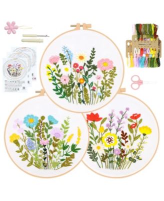 Embroidery Kit Beginners Flower Pattern DIY Hoop Floss