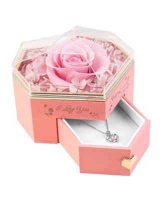 Preserved Rose Box Necklace Gift Her