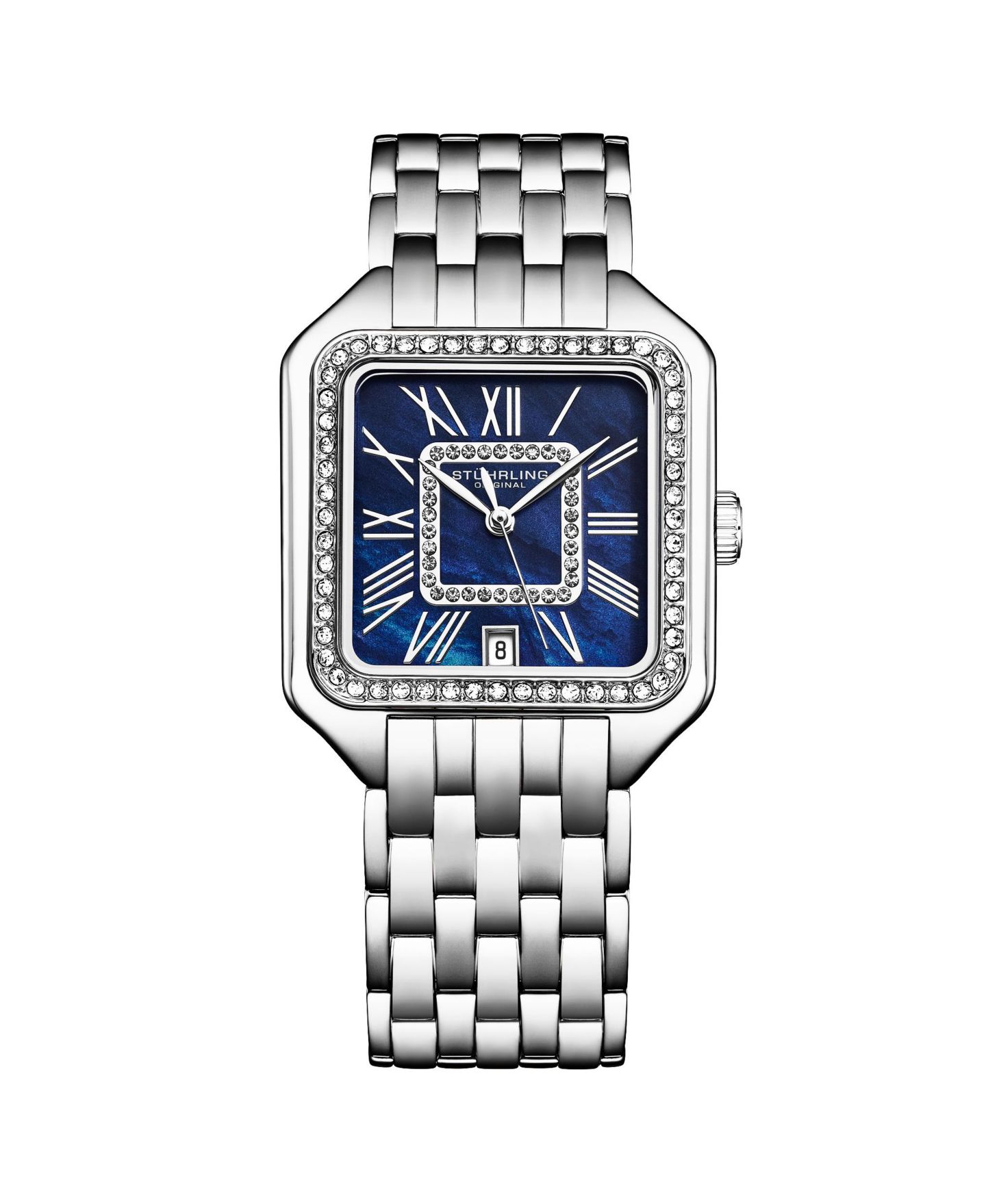 Женские часы Stuhrling Valencia 4067 Quartz Watch, 32mm Square Crystal Bezel, Stainless Steel Bracelet, цвет: Синий — фото 1