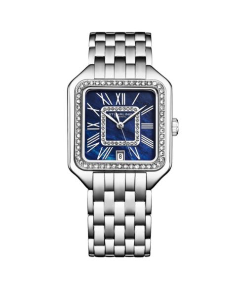 Женские часы Stuhrling Valencia 4067 Quartz Watch, 32mm Square Crystal Bezel, Stainless Steel Bracelet, цвет: Синий