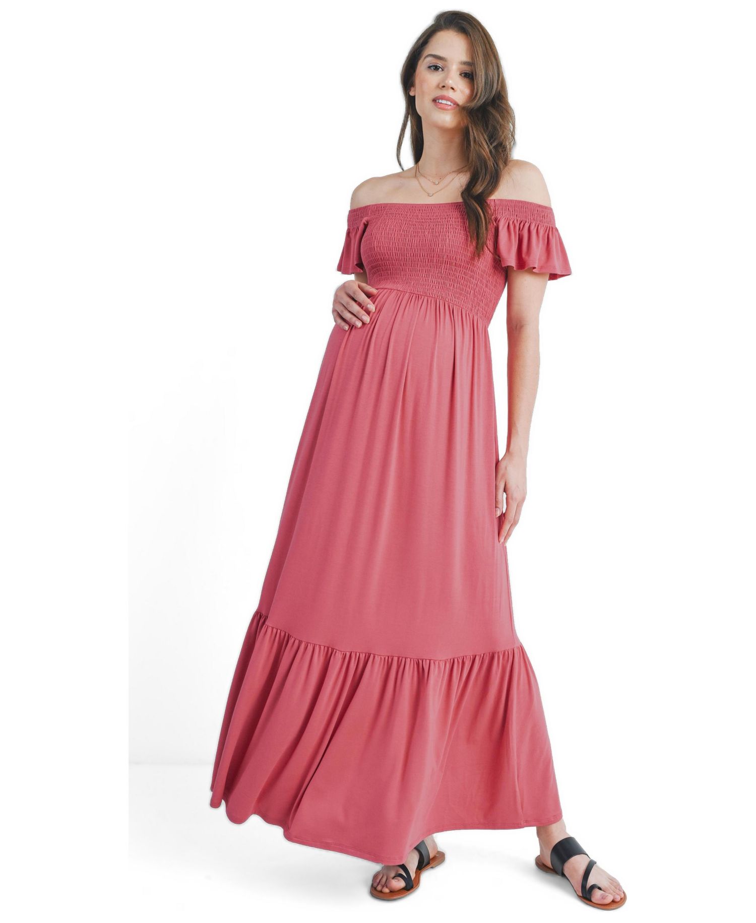 Women's Smocked Empire Waist Maxi Sundress with Ruffle Hem