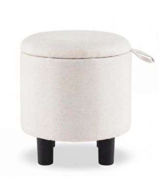 Linen Fabric Storage Ottoman Round Footrest Stool