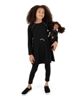 Toddler Girls Matching Girl & Doll Drawstring Cinch-Waist Long Sleeve Dress