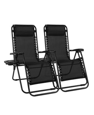 Set of 2 Zero Gravity Lounge Chairs Reclining Patio Chairs with Cup Holder