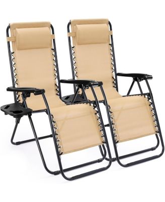Set of 2 Zero Gravity Lounge Chairs Reclining Patio Chairs with Cup Holder