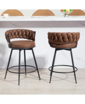 24 Inches Swivel Bar Stools Set of 2, Modern Counter Height Bar Stools with Woven Back