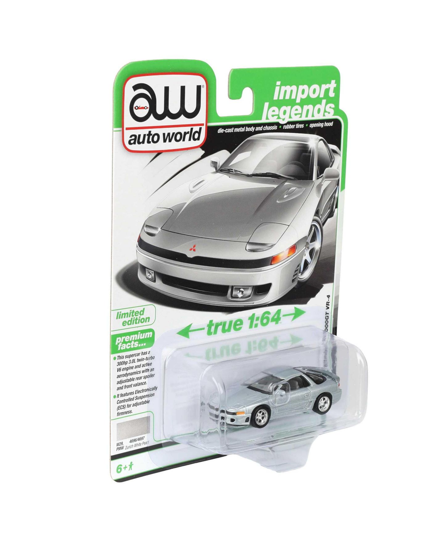 Детская игрушка Auto World 1/64 Scale 1993 Mitsubishi 3000GT VR-4 Import Legends Series Die-Cast Model Car, цвет: Серебряный — фото 2