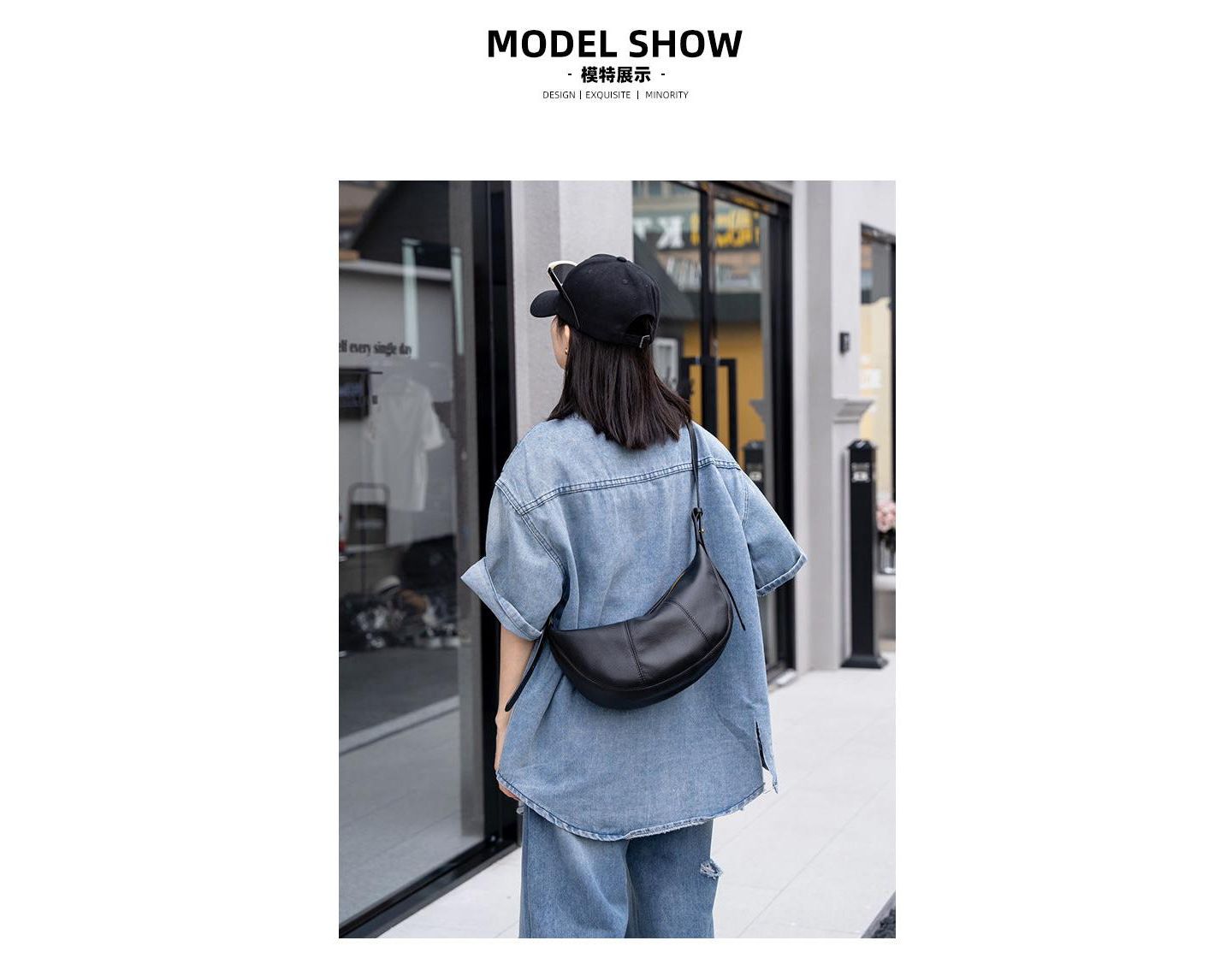 Женская сумка SUSU Vera Leather Crescent Bag Half-Moon Hobo Croissant Style Dumpling Shoulder Purse, цвет: Чёрный — фото 2