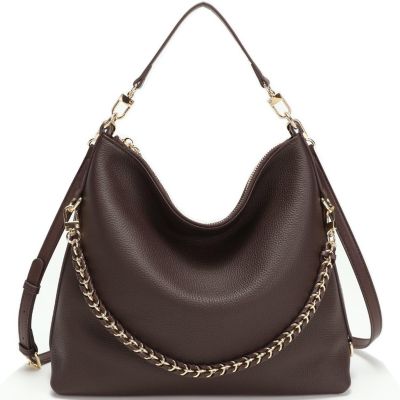 Riva Leather Convertible Hobo Bag Shoulder and Crossbody with Chain Detail