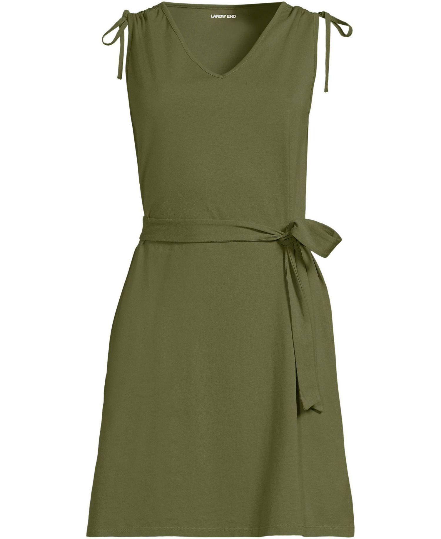Women's Cotton Jersey Shoulder Tie Belted Mini Dress