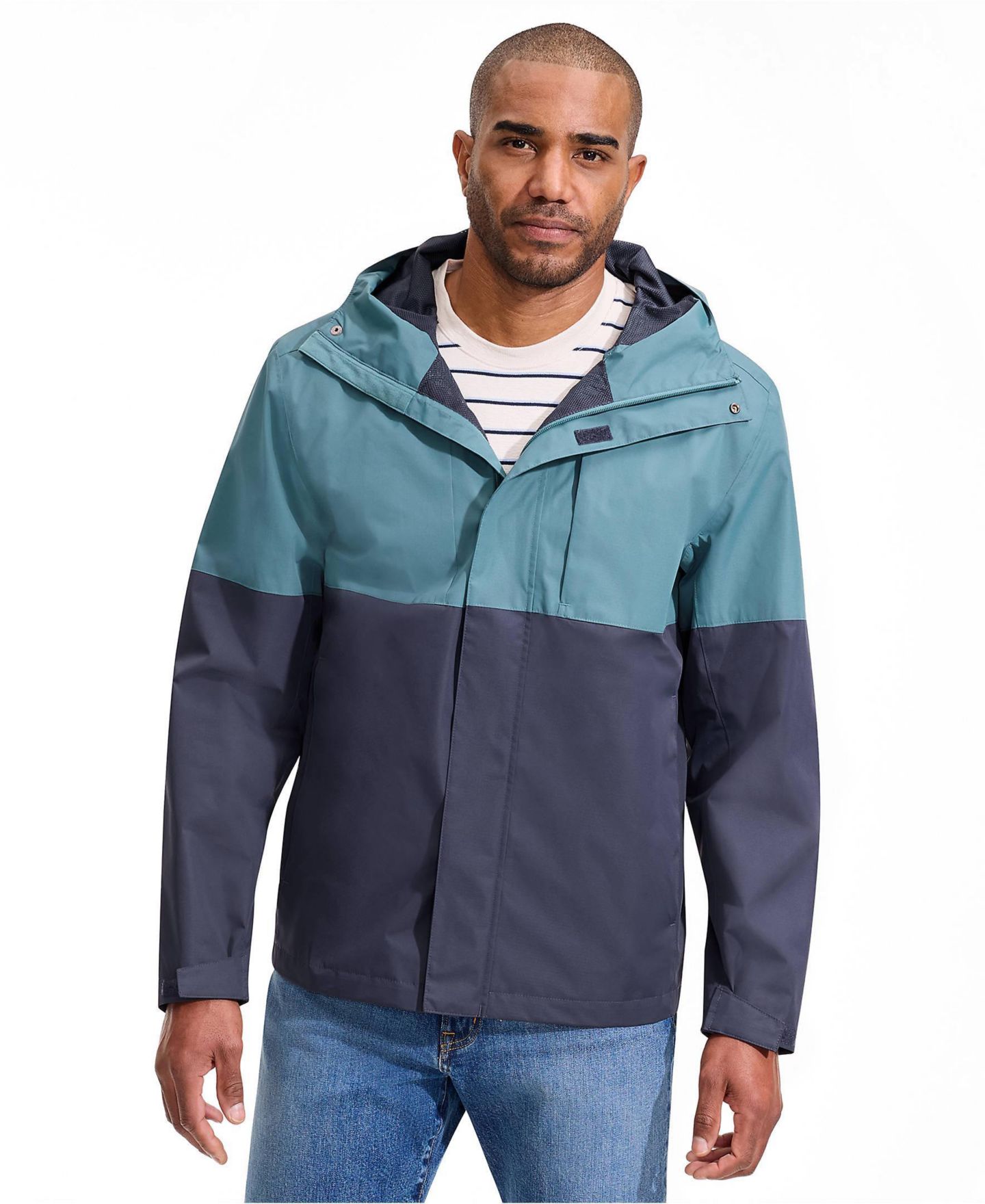 Мужские куртки Lands' End Waterproof Colorblock Raincoat, цвет: Тёмно-синий — фото 1