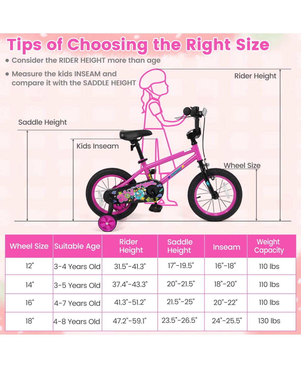 Slickblue Kids Bicycle with Training Wheels