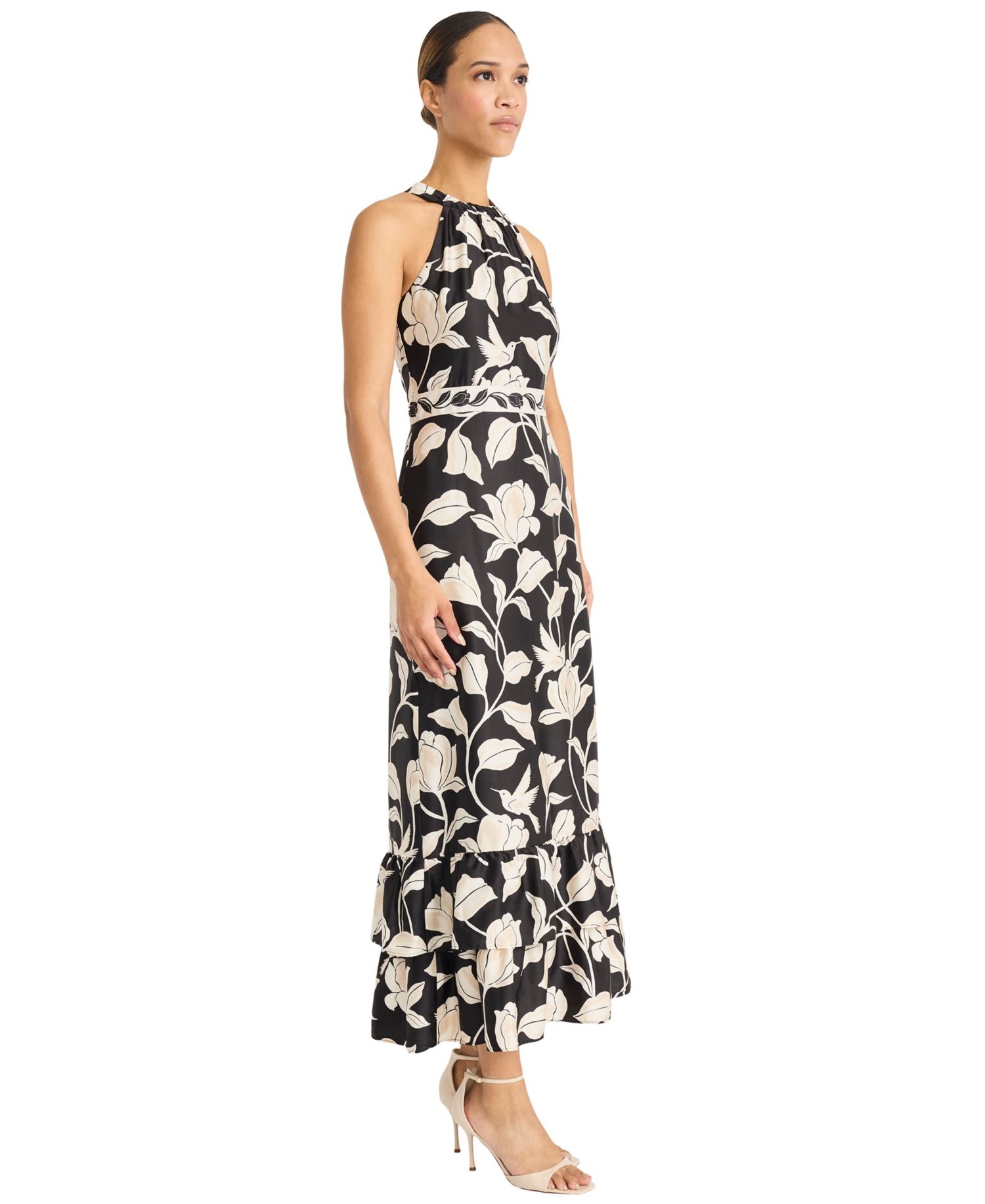 Women's Halter Light Charmeuse Tiered Maxi Dress