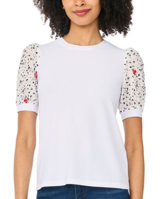 Women's Short-Sleeve Crewneck Mixed Media T-Shirt