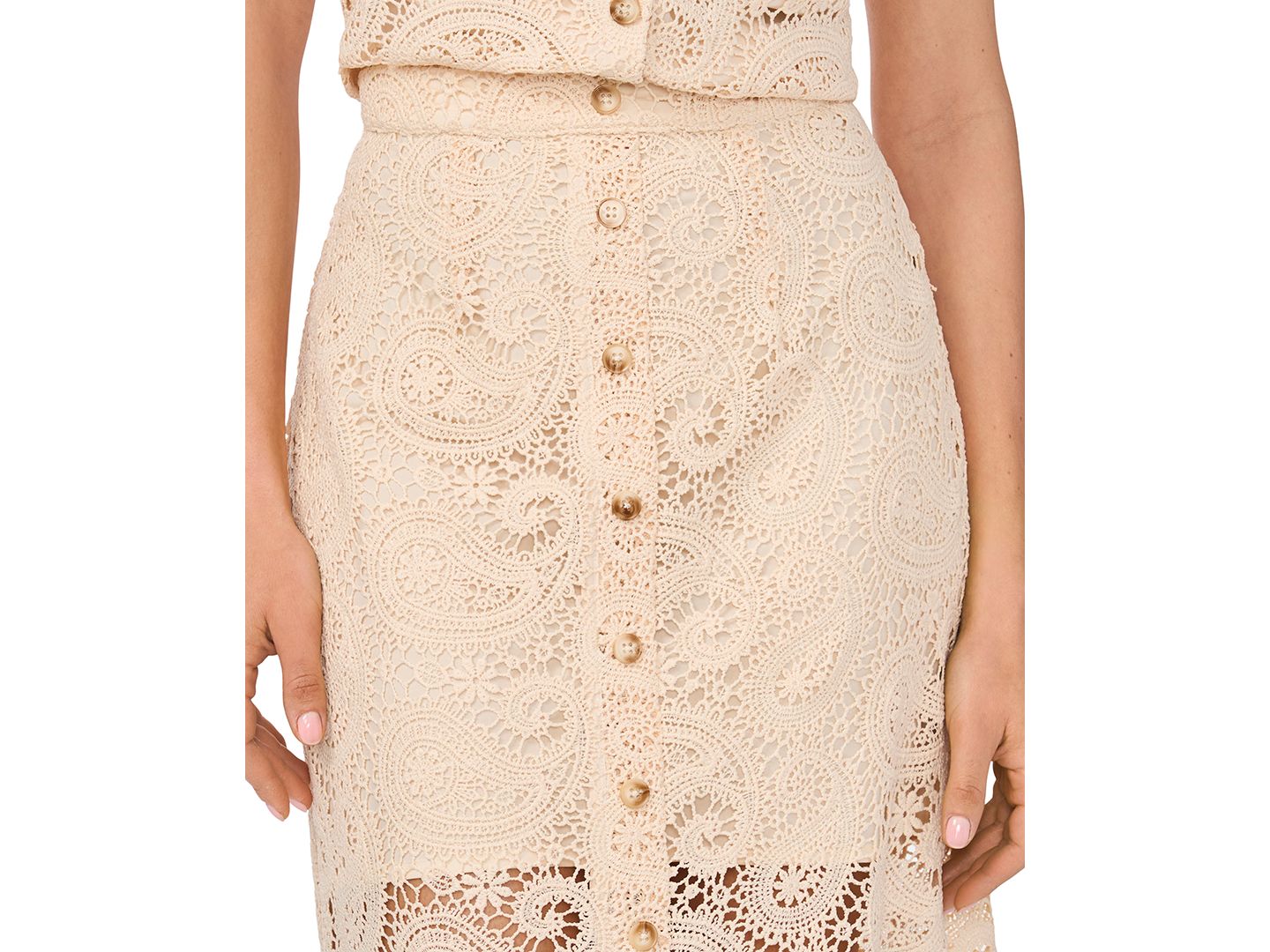Женская юбка CeCe Front Button Paisley Lace Midi, цвет: Натуральный — фото 2