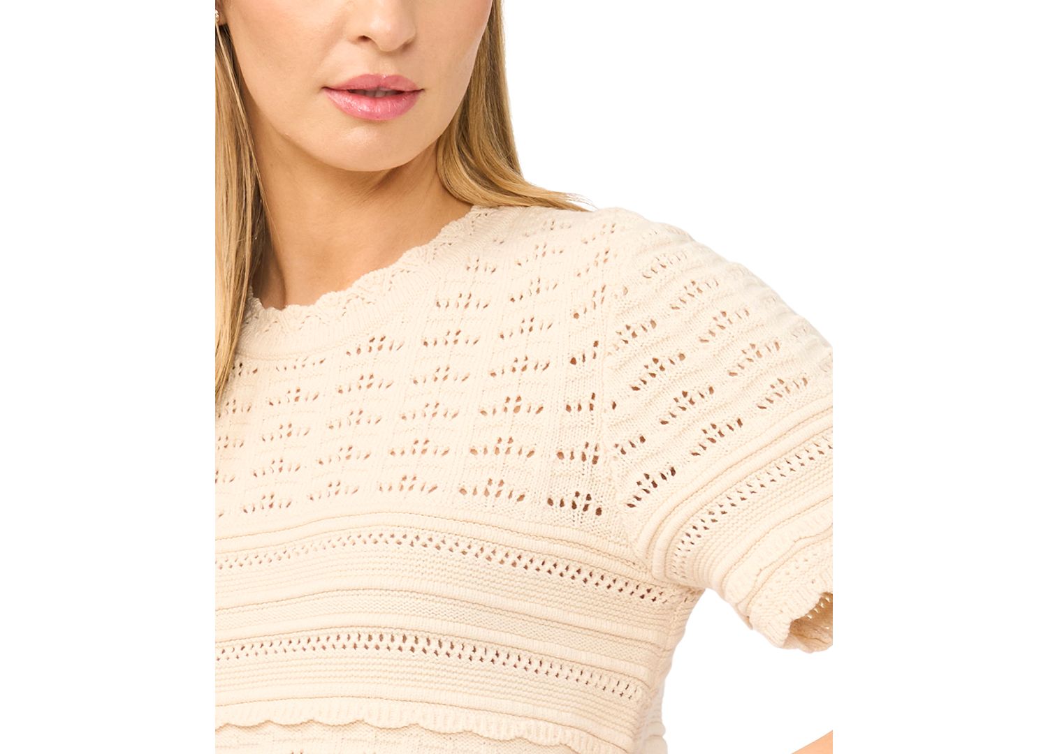 Women's Multi-Stitch Pointelle Short-Sleeve Sweater