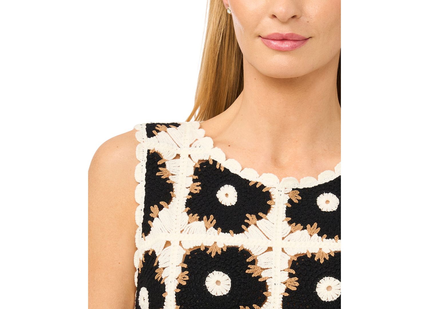 Women's Crewneck Crochet Flower Tank Top