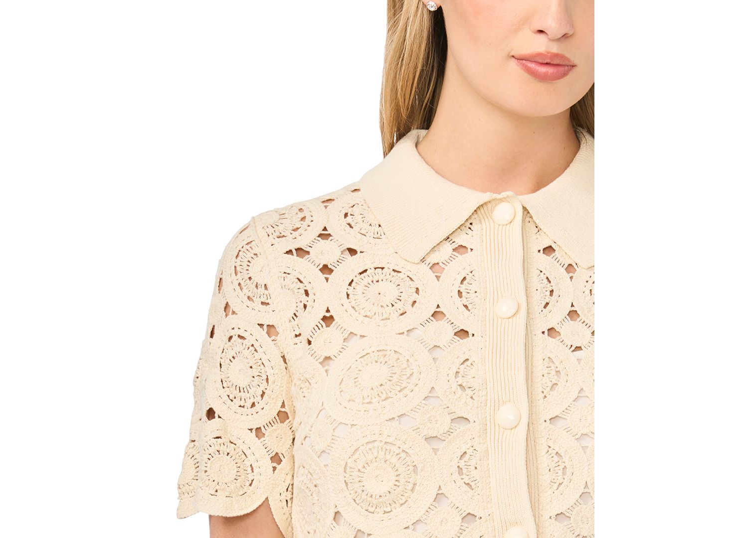 Women's Short-Sleeve Crochet Cardigan
