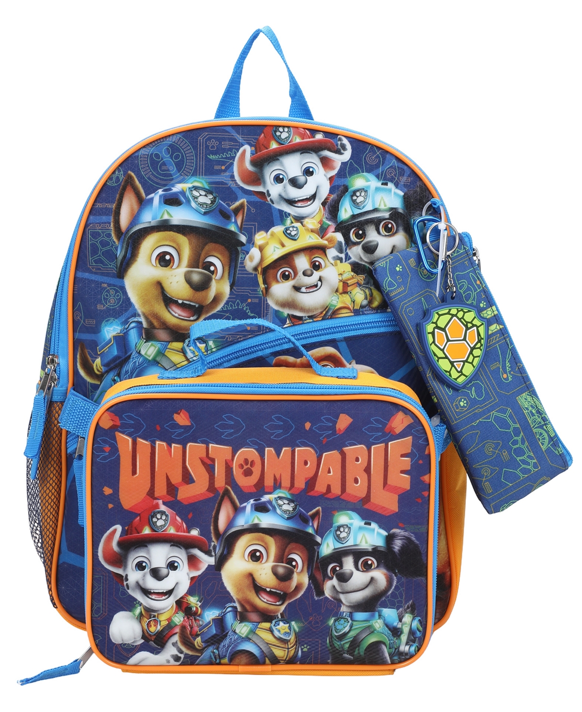 Paw Patrol Boys' and Girls' Backpack, Lunch Bag, Pencil Case, Key Chain and Caraniber, 5-Piece Set