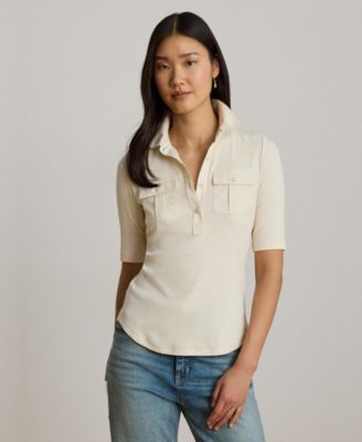 Women's Slim-Fit Short-Sleeve Collared Top