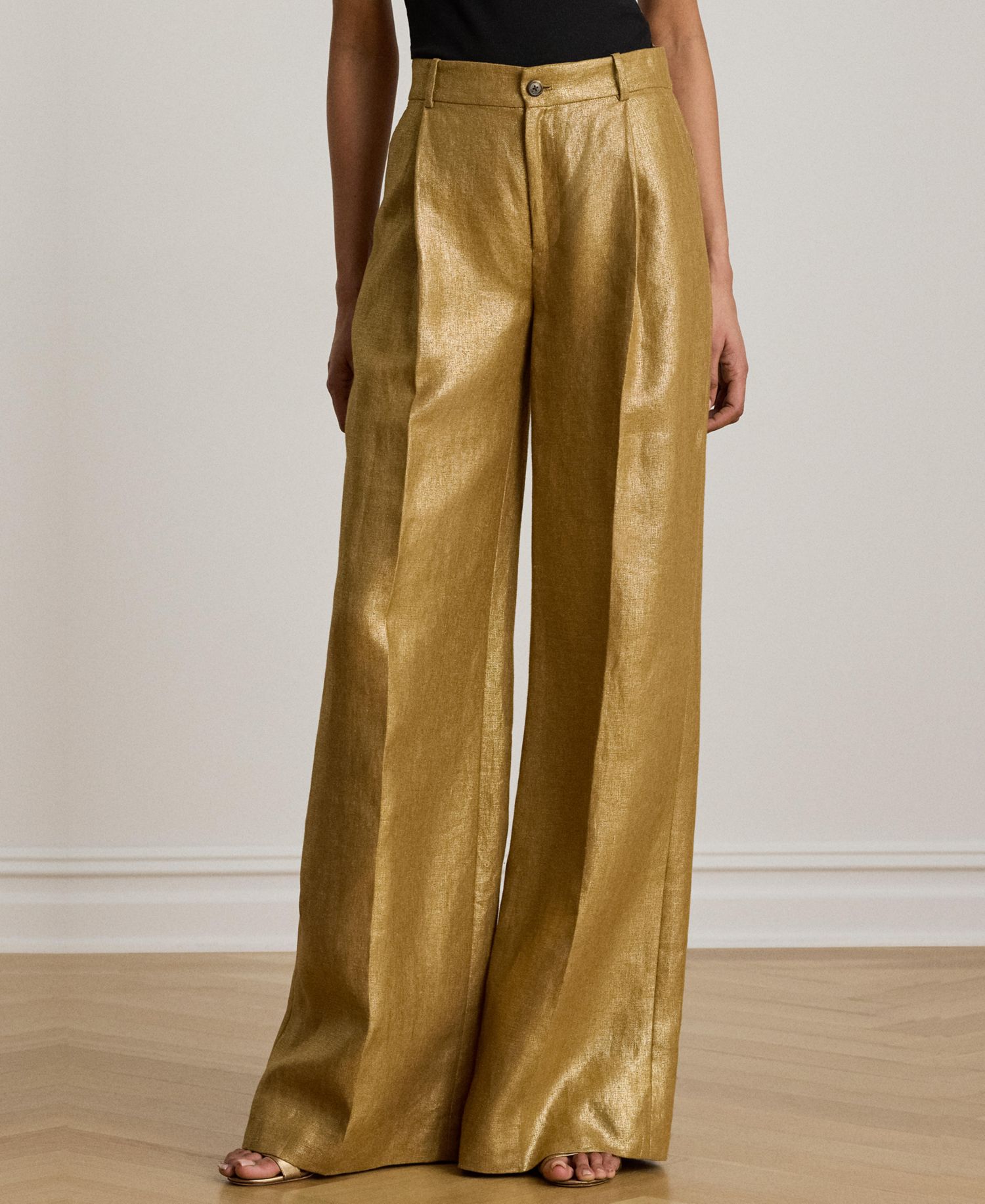 Women's High-Rise Foiled Wide-Leg Pants