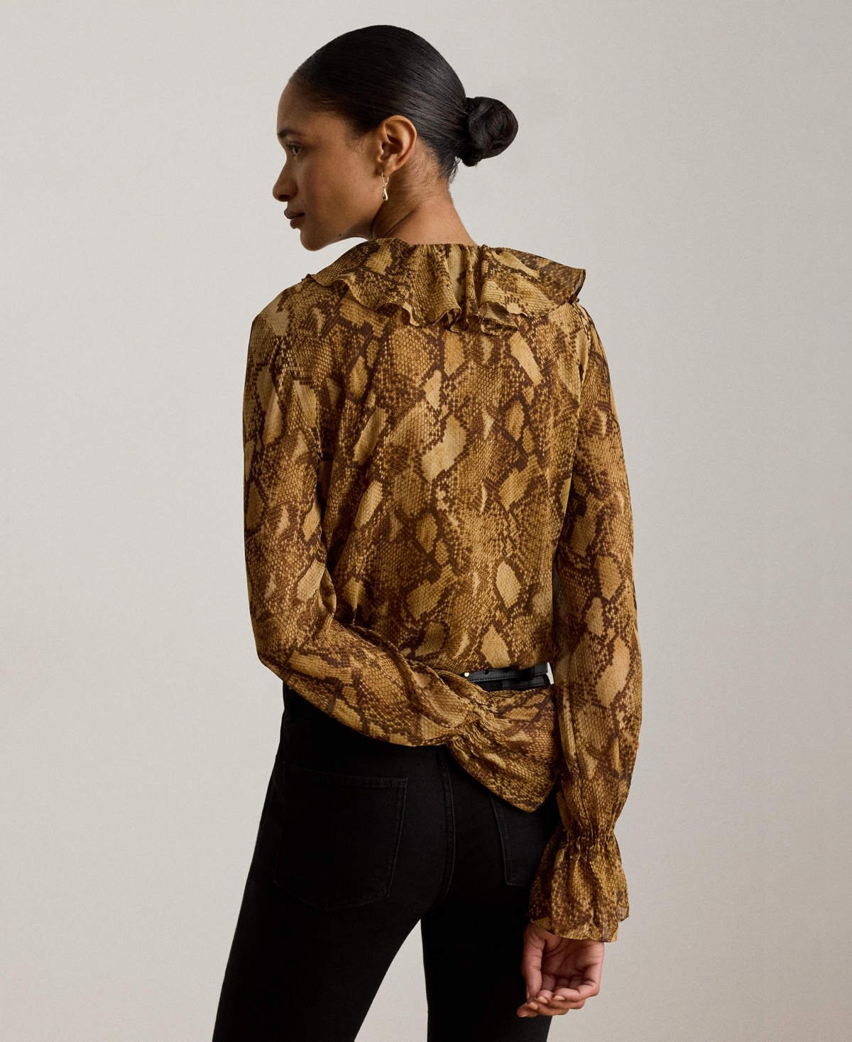Lauren Ralph Ruffle-Trim V-Neck Blouse