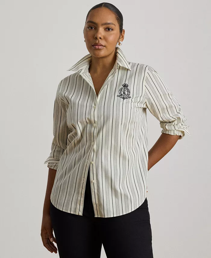 Women's Striped Buttoned Placket Long-Sleeve Shirt - thumbnail 2
