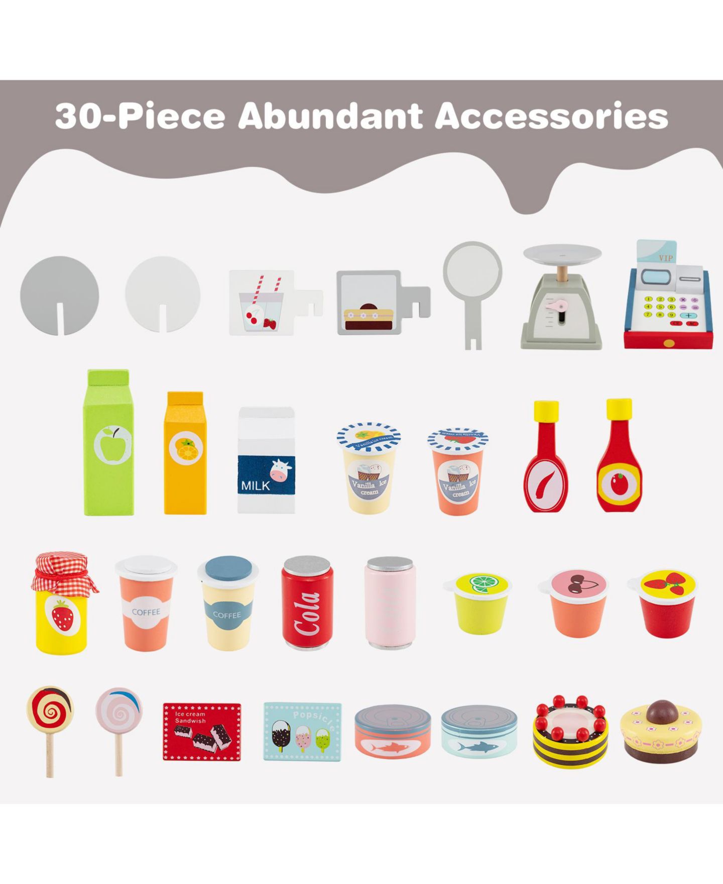 Детские игрушки Slickblue Shopping Cart with POS Machine and Pretend Scale 30-Piece Play Set, от 3 лет, цвет: Серый — фото 4