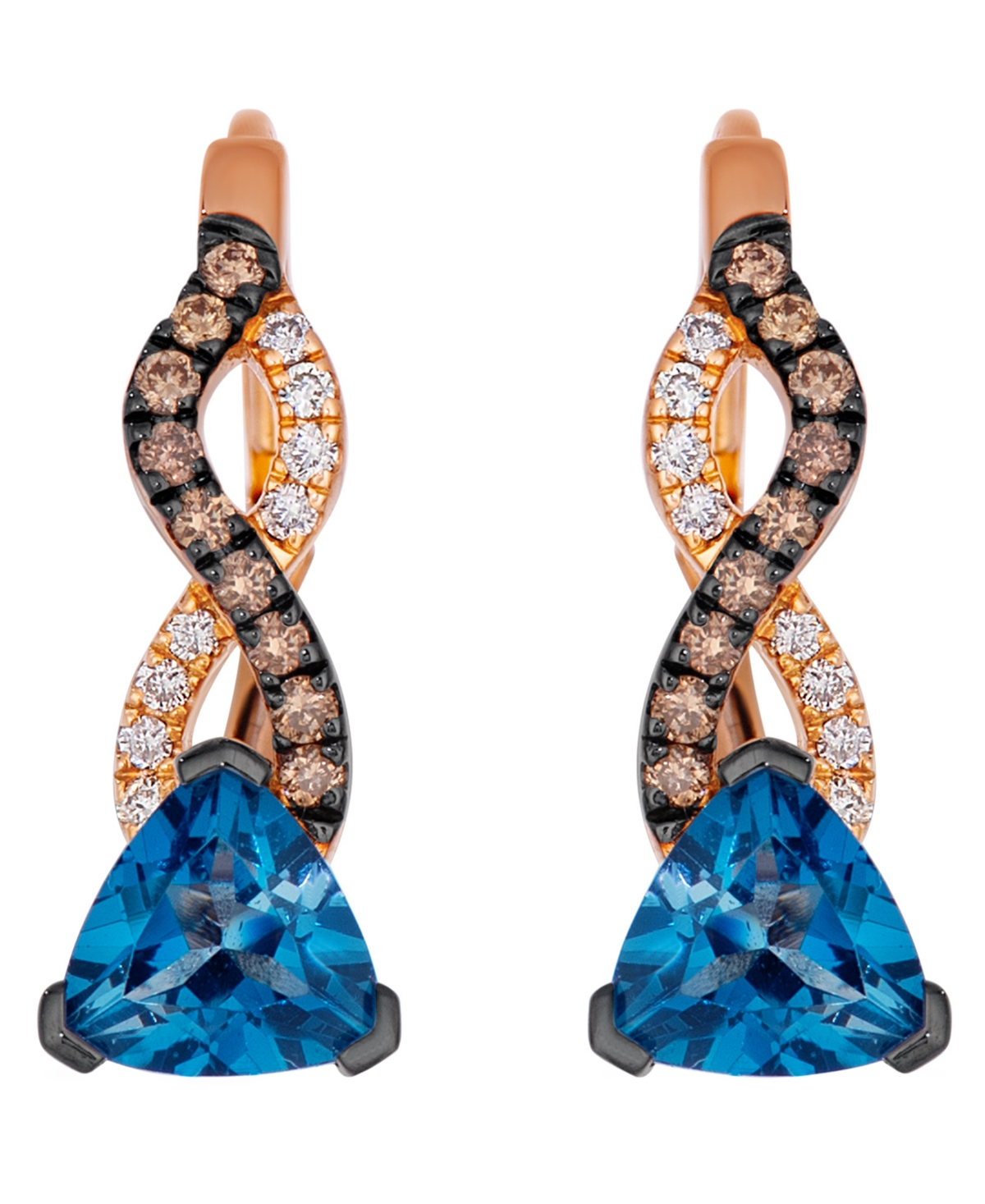 Le Vian London Blue Topaz, Chocolate Diamond (1/6 ct. t.w.) & Nude Diamond (1/10 ct. t.w.) Drop Earrings in 14k Strawberry Gold