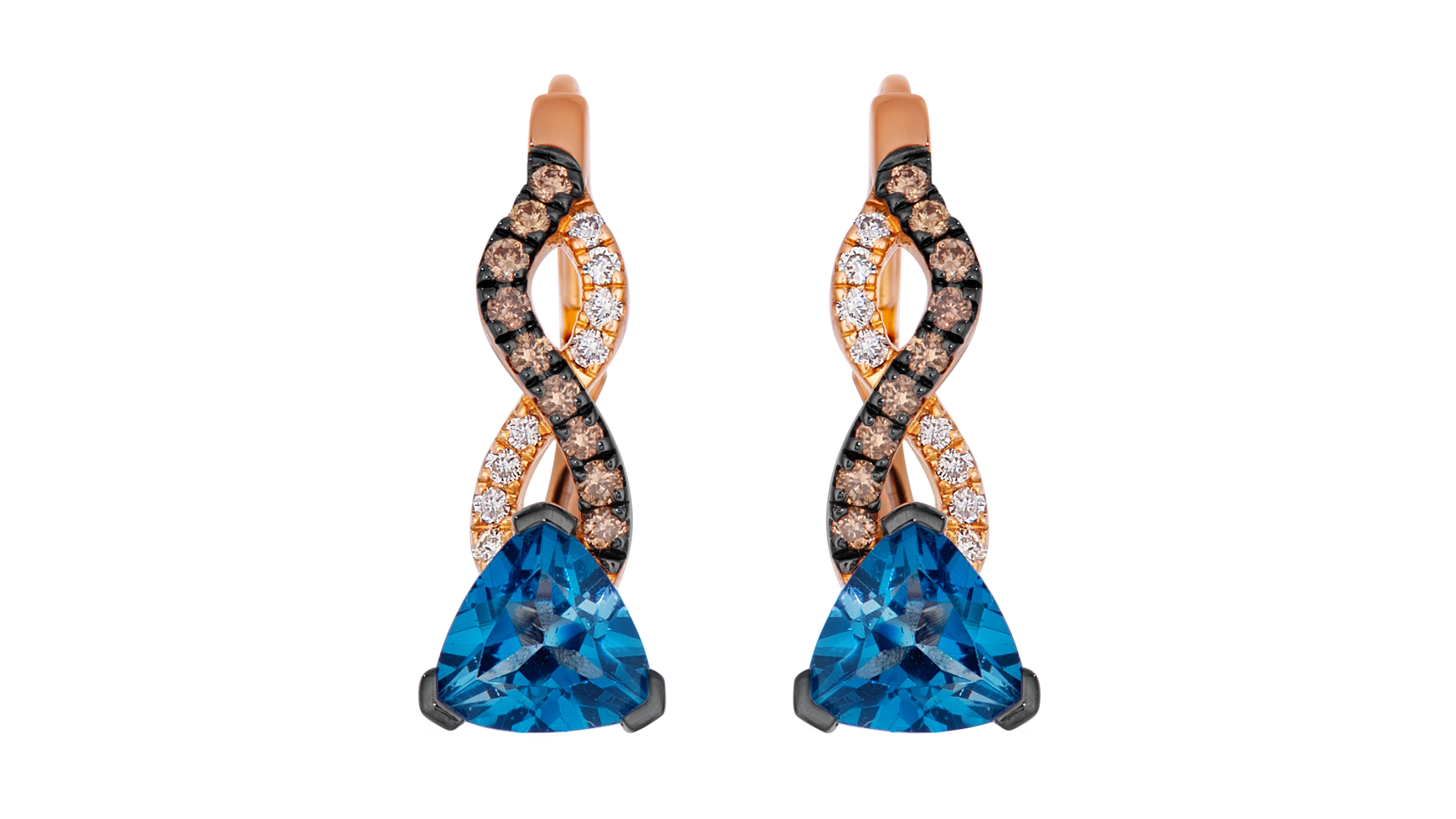 Le Vian London Blue Topaz, Chocolate Diamond (1/6 ct. t.w.) & Nude Diamond (1/10 ct. t.w.) Drop Earrings in 14k Strawberry Gold