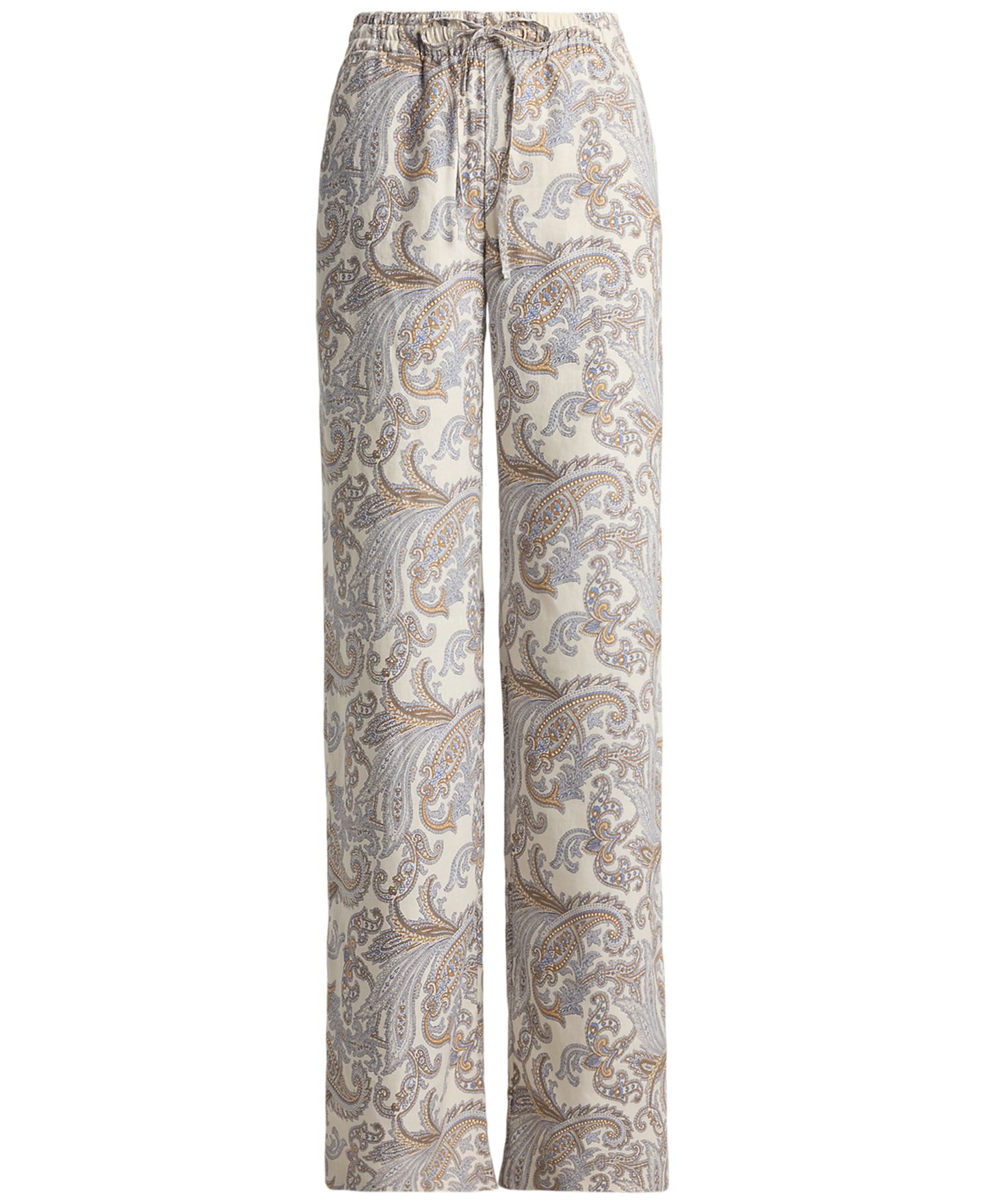 Женские брюки Lauren Ralph Lauren Linen Mid-Rise Wide-Leg, цвет: Кремовый разноцветный — фото 5