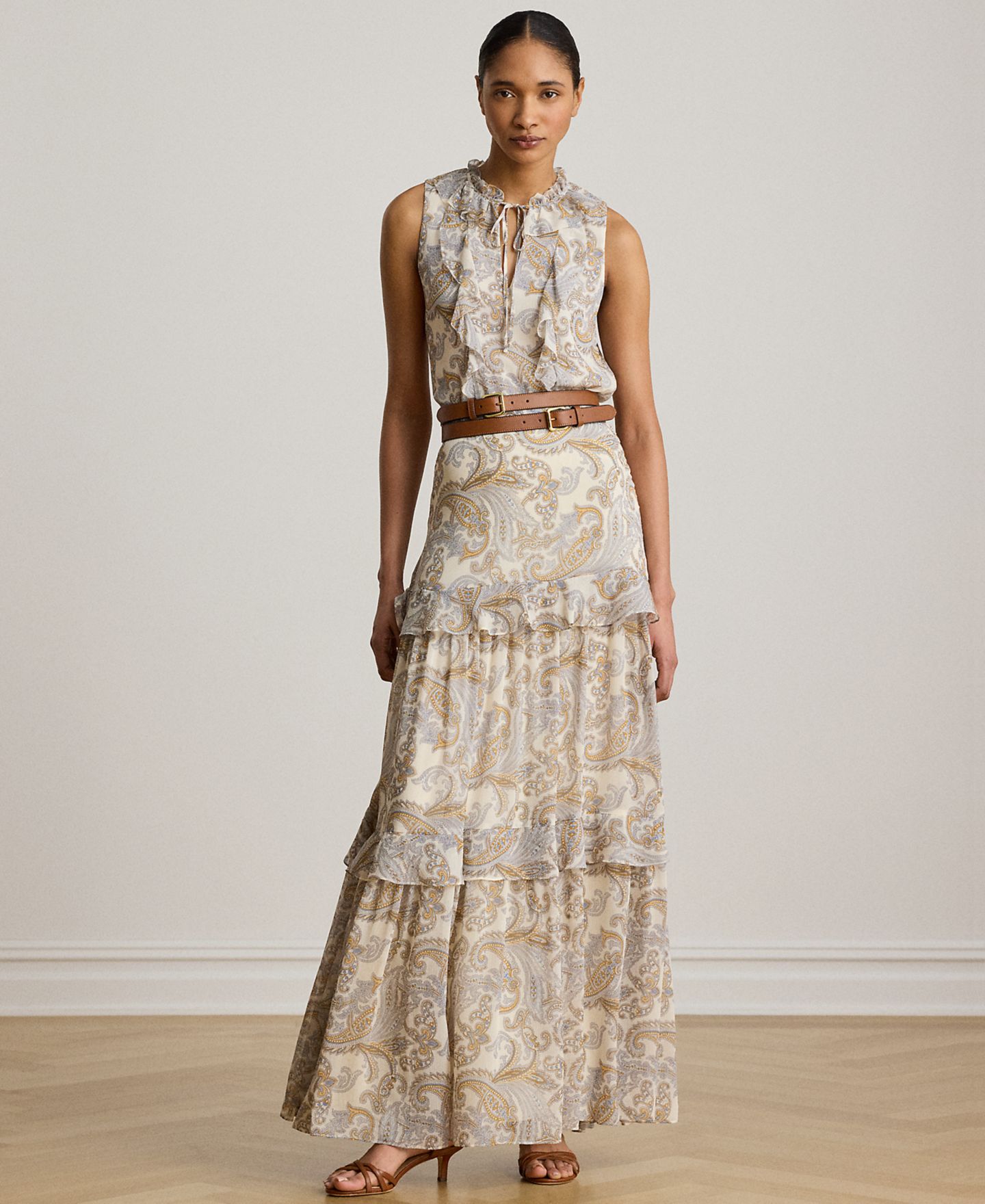 Женская юбка Lauren Ralph Lauren Tiered A-Line Maxi, цвет: Кремовый разноцветный — фото 2