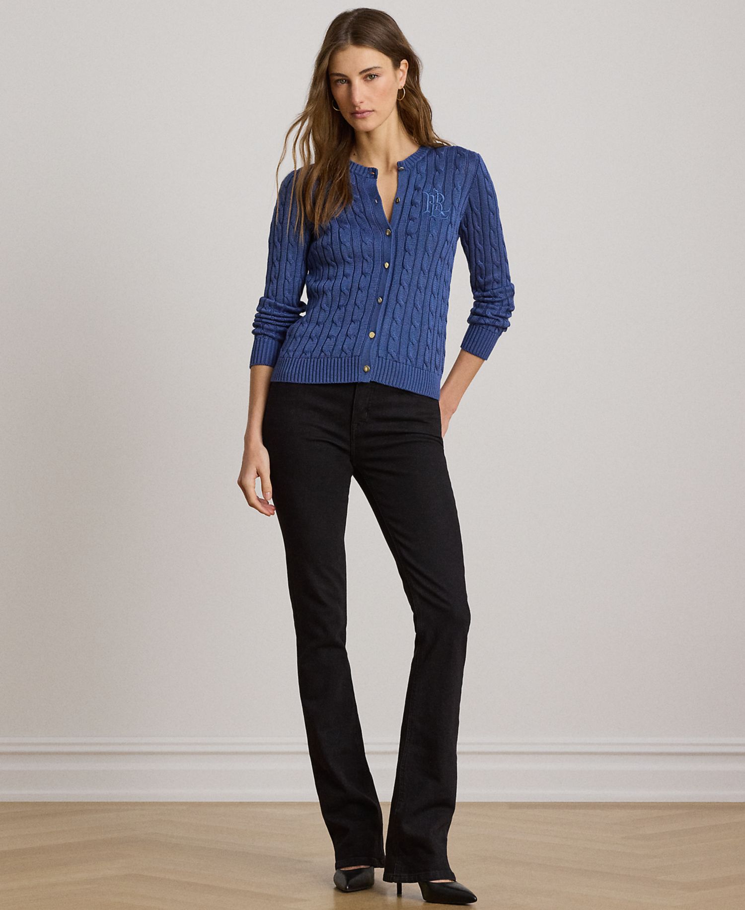 Petite Cable-Knit Button-Front Long-Sleeve Cardigan