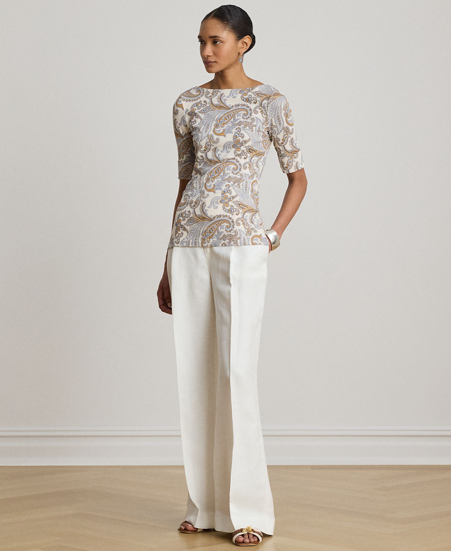 Women's Boat Neck Short-Sleeve Blouse
