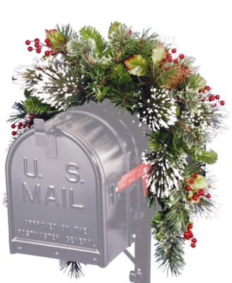 National Tree Company - 3' Wintry Pine Collection Mailbox Swag with Red Berries, Cones & Snowflakes